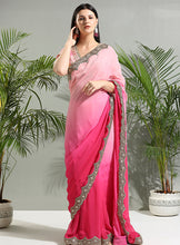 Load image into Gallery viewer, Pink shaded saree with floral blouse