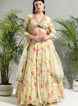 Load image into Gallery viewer, Yellow floral lehenga set