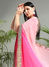 Load image into Gallery viewer, Pink shaded saree with floral blouse