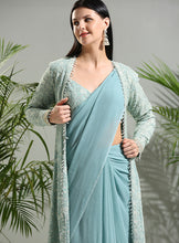 Load image into Gallery viewer, Dusty Blue jacket and Saree set