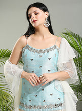 Load image into Gallery viewer, Powder Blue and Ivory sharara set