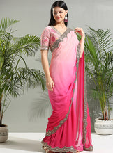 Load image into Gallery viewer, Pink shaded saree with floral blouse