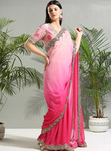 Load image into Gallery viewer, Pink shaded saree with floral blouse