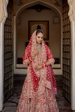Load image into Gallery viewer, Sanaa - Dabka Zardozi Embroidered Raw Silk Red Bridal Lehenga Set