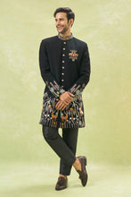 Load image into Gallery viewer, Black Wildlife Embroidered Achkan Set