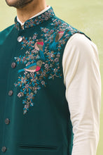 Load image into Gallery viewer, Teal Green Embroidered Nehru Jacket
