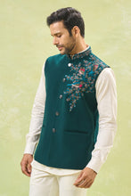 Load image into Gallery viewer, Teal Green Embroidered Nehru Jacket