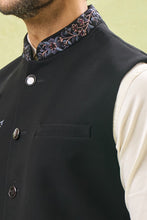 Load image into Gallery viewer, Black Embroidered Nehru Jacket