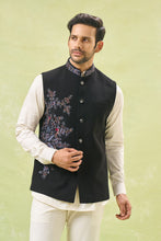 Load image into Gallery viewer, Black Embroidered Nehru Jacket