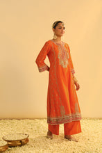 Load image into Gallery viewer, Mayra - Orange Long Kurta with Palazzo & Dupatta