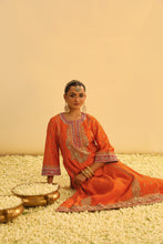 Load image into Gallery viewer, Mayra - Orange Long Kurta with Palazzo & Dupatta