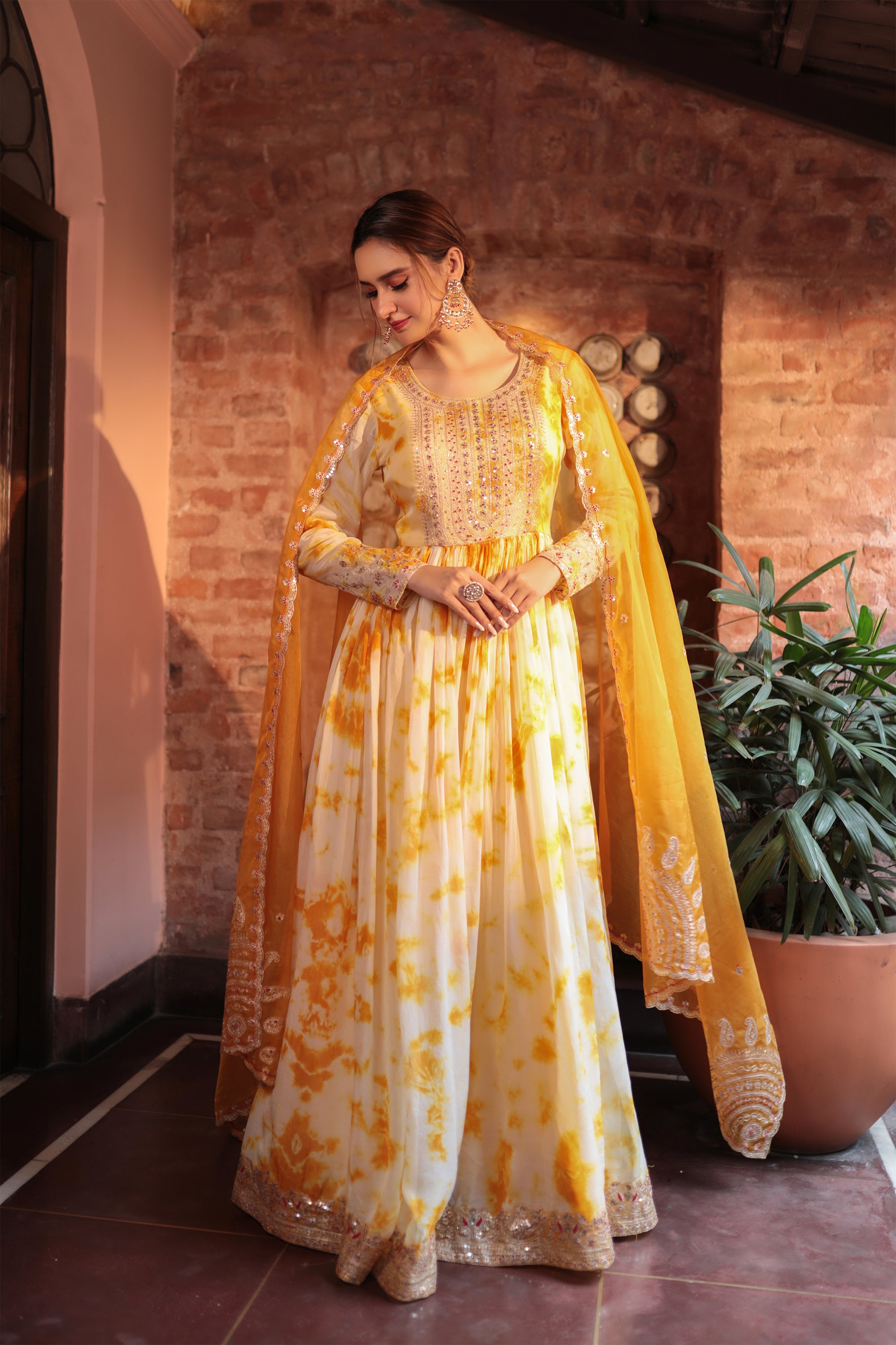 Jacket Style Yellow & Pink Embroidered Designer Suit