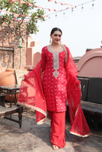 Load image into Gallery viewer, RED EMBROIDERD SUIT WITH SHARARA