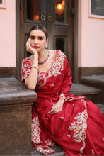Load image into Gallery viewer, RED EMBROIDERD SAREE