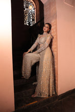 Load image into Gallery viewer, GREY HEAVILY EMBROIDERD JACKET SHARARA