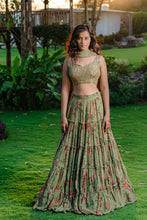 Load image into Gallery viewer, Pista Green Printed & Embroidered Lehenga Set