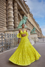 Load image into Gallery viewer, Neon Yellow Sequin Lehenga Set