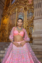 Load image into Gallery viewer, Neon Peach Pink Sequin Lehenga Set
