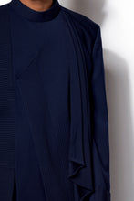 Load image into Gallery viewer, Navy Asymmetric Bandhgala With Attached Drape Set