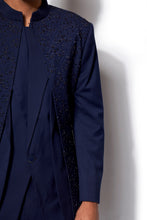 Load image into Gallery viewer, Navy Blue Asymmetrical Layered Long Jacket Set