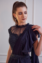Load image into Gallery viewer, MIDNIGHT BLUE RUFFLE SAREE