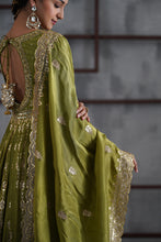 Load image into Gallery viewer, Mehendi green embroidered anarkali churidar dupatta