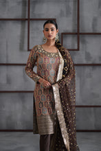 Load image into Gallery viewer, Brown brocade kurti, churidar and dupatta