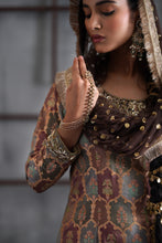 Load image into Gallery viewer, Brown brocade kurti, churidar and dupatta