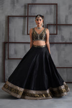 Load image into Gallery viewer, Black brocade blouse, lehenga and dupatta