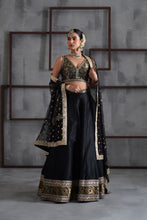Load image into Gallery viewer, Black brocade blouse, lehenga and dupatta