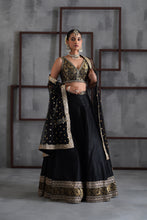 Load image into Gallery viewer, Black brocade blouse, lehenga and dupatta