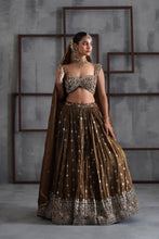 Load image into Gallery viewer, Brown embroidered blouse, lehenga and dupatta