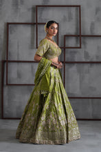 Load image into Gallery viewer, Green emboidered blouse, lehenga and dupatta