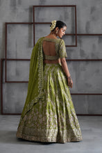 Load image into Gallery viewer, Green emboidered blouse, lehenga and dupatta