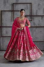 Load image into Gallery viewer, Fuchshia embroidered blouse, lehenga and dupatta
