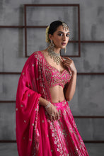 Load image into Gallery viewer, Fuchshia embroidered blouse, lehenga and dupatta
