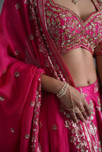Load image into Gallery viewer, Fuchshia embroidered blouse, lehenga and dupatta