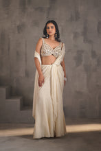 Load image into Gallery viewer, Ivory embroidered blouse and stitched draped saree