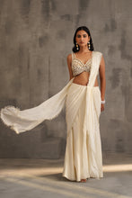 Load image into Gallery viewer, Ivory embroidered blouse and stitched draped saree