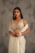 Load image into Gallery viewer, Ivory embroidered blouse and stitched draped saree