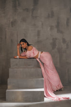 Load image into Gallery viewer, Baby pink embroidered blouse and draped saree