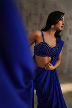 Load image into Gallery viewer, Royal blue embroidered blouse and drape saree