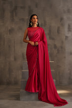 Load image into Gallery viewer, Fuchsia embroidered blouse and pre pleated saree