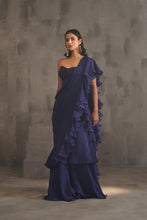 Load image into Gallery viewer, Navy blue embroidered bustier and drape saree