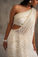 Load image into Gallery viewer, Off White embroidered bouse, drape saree