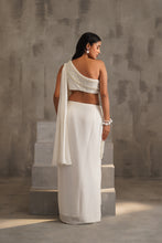Load image into Gallery viewer, Off White embroidered bouse, drape saree