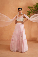 Load image into Gallery viewer, White and pink embroidered blouse, lehnaga and dupatta