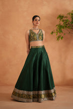 Load image into Gallery viewer, Bottle green brocade blouse, lehenga and dupatta