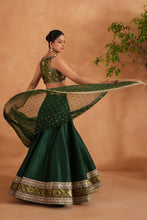 Load image into Gallery viewer, Bottle green brocade blouse, lehenga and dupatta
