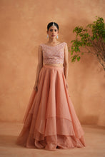 Load image into Gallery viewer, Peach embroidered blouse, lehenga and dupatta